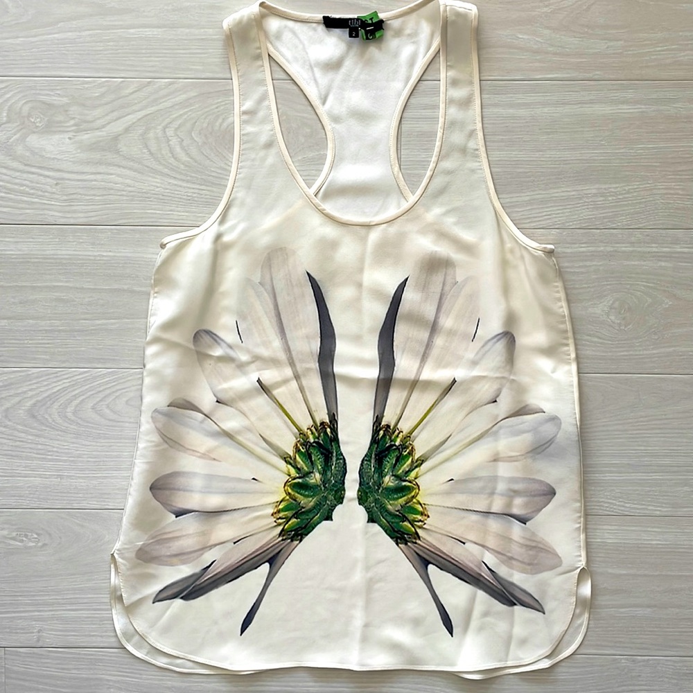 Tibi Ivory Silk Racerback Tank Top